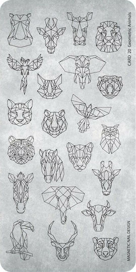 Magnetic Nail Design Geometric Animals 20 Печати за Нокти в Сребрист Цвят