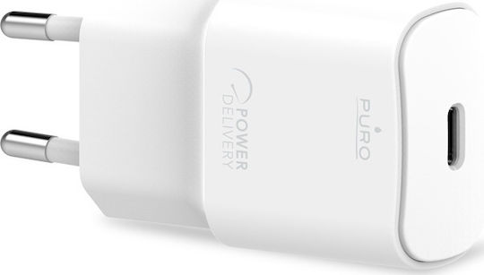 Puro Φορτιστής Χωρίς Καλώδιο με Θύρα USB-C 20W Power Delivery Λευκός (PUROCSM20WUSBCWT)