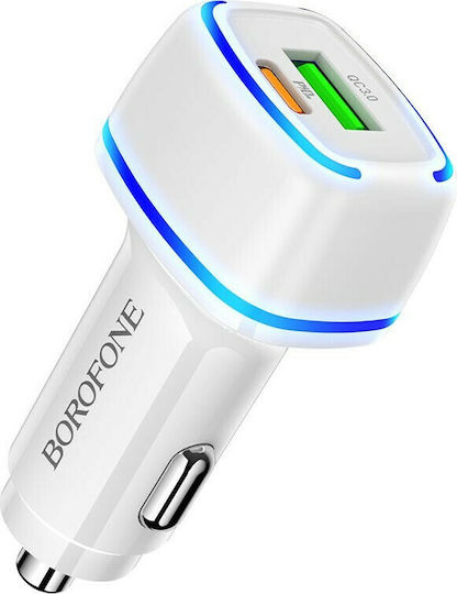 Borofone BZ14A Auto-Ladegerät 20W 3A mit Anschlüssen: 1xUSB 1xType-C Weiß Farbe