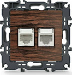 Aca Prime Front Double Network Socket RJ45/RJ11 Cat6 Brown 1000113406