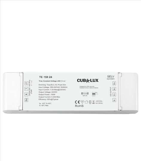 Cubalux Triac Dimmable Τροφοδοτικό LED IP20 Ισχύος 150W με Τάση Εξόδου 24V