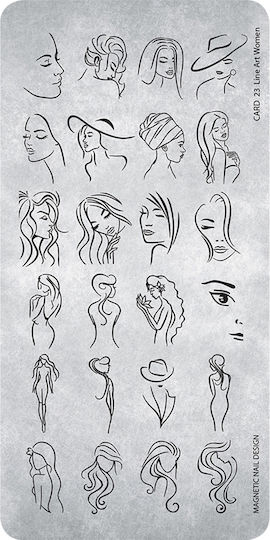 Magnetic Nail Design Amping Plate 23 Line Art Woman Στάμπες για Νύχια σε Γκρι Χρώμα