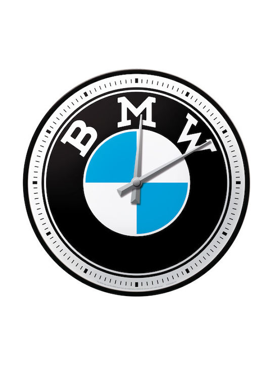 Nostalgic Art Logo BMW Leise Wanduhr Metallisch Schwarz Ø31cm