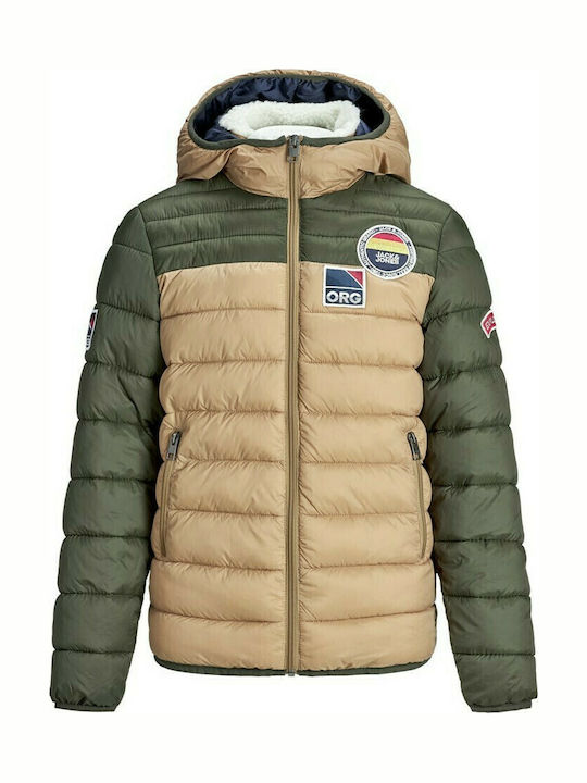 Kids' Quilted Jacket Short with Hood Beige