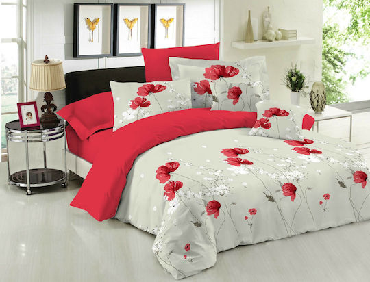 Le Blanc Anemone Σετ Σεντόνια Υπέρδιπλα με Λάστιχο 160x200+30εκ. Red (4τμχ)