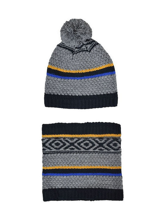 Stamion Kids Beanie Set with Scarf Knitted Gray