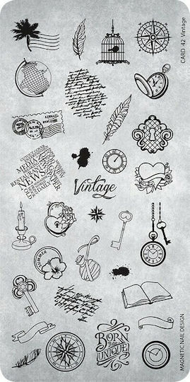 Magnetic Nail Design 42 Vintage Στάμπες για Νύχια σε Ασημί Χρώμα