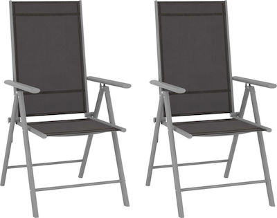 vidaXL Chair Beach Aluminium Black Set of 2pcs