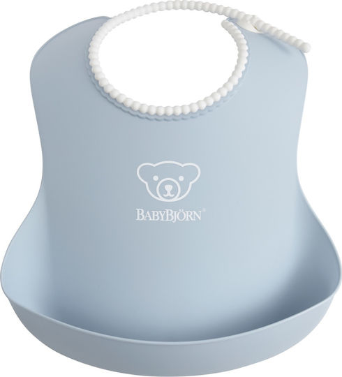 BabyBjorn Soft Waterproof Bib Plastic with Button & Pocket Blue