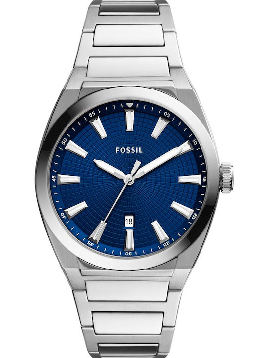 Fossil Everett Silver Ανδρικό Ρολόι 42mm Μπαταρίας με Ασημί Μεταλλικό Μπρασελέ