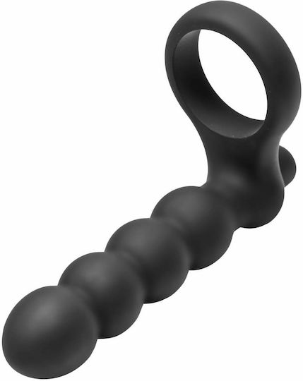 XR Frisky Double Fun Cock Ring with Double Penetration Vibe Black