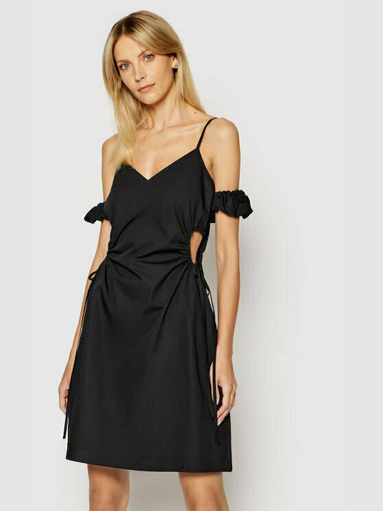 Na-Kd 1018-006813 Mini Καλοκαιρινό Βραδινό Βαμβακερό Φόρεμα Μαύρο