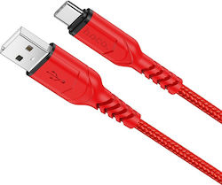 Hoco Victory X59 Braided USB 2.0 Cable USB-C male - USB-A male Κόκκινο 1m