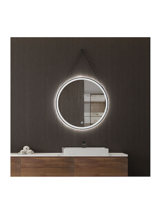 Luminor Fly Round Bathroom Mirror Led Touch made of Metal 70x70cm Black