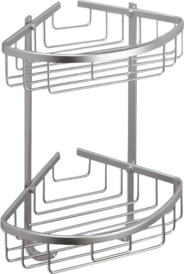 Novo 24-2310 Colțar Montat pe perete Raft Baie Metal cu 2 Rafturi 22x22x36.5cm Argintie