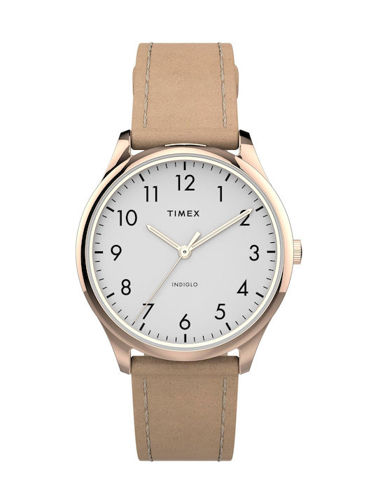 Timex Modern Easy Reader Дамски Часовник с Бежов Кожена Каишка