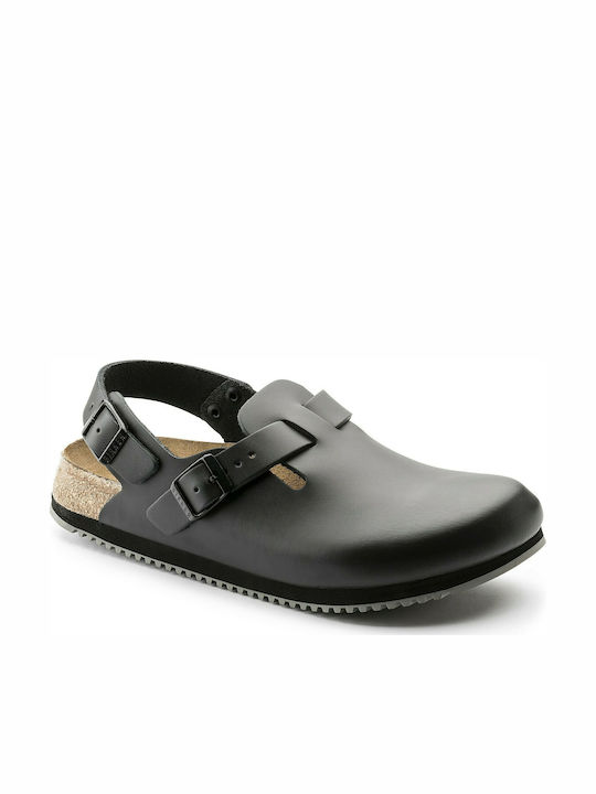 Birkenstock Tokio Super Grip Δερμάτινα Ανατομικά Σαμπό Μαύρα