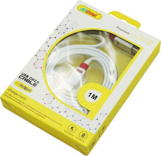 Andowl Qyc068b USB 2.0 Cable USB-C male - USB-A Λευκό 1m QY-C068B