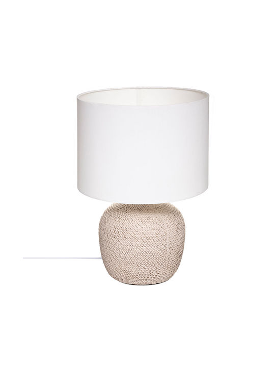 Atmosphera Davia Fabric Table Lamp for Socket E27 with White Shade and Beige Base