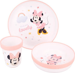 Stor Feeding Set Minnie Mouse made of Plastic with Non-Slip Base Pink 3pcs