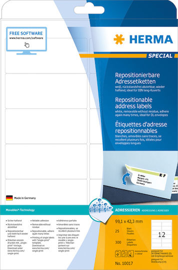 Herma 300 Self-Adhesive Rectangular A4 Labels 99.1x42.3mm