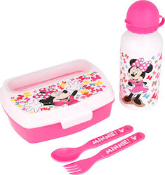 Stor Set de hrănire Minnie Mouse din Plastic Roz 4buc