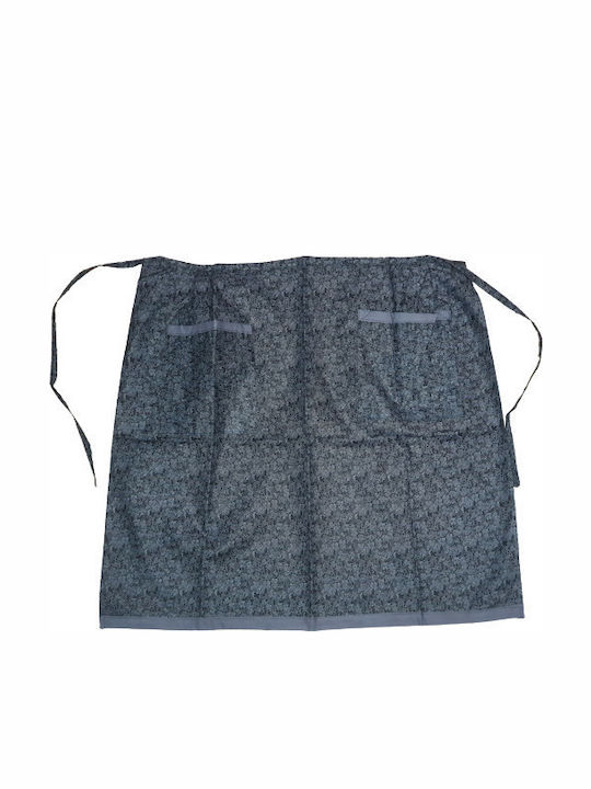 Κλασική Ποδιά μέσης Ποπλίνα Βαμβακερή με δύο τσέπες Γκρι σκούρο με σχέδια σε γκρι ανοιχτό