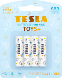Tesla Batteries 4 Pack Alkaline Batteries AAA Toys+ Blue 1.5V