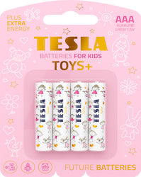 Tesla Batteries 4 Pack Alkaline Batteries AAA Toys+ Pink 1.5V