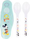 Stor Baby Set with Spoons MIckey Mouse made of Plastic in Case Light Blue 2pcs