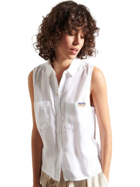 Superdry Ärmellos Damen Hemd Weiß Monochrom