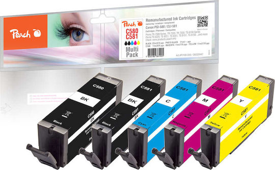 Peach Πακέτο Συμβατών Μελανιών Εκτυπωτή InkJet Canon PGI-580/CLI-581 Πολλαπλό (Color) / Μαύρο 5τμχ