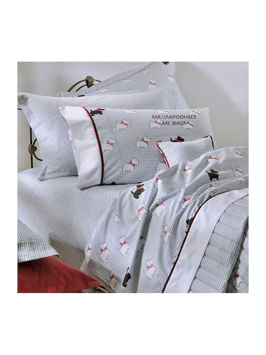 Down Town Home Kids Cotton Satin Pillowcase Set 52x75cm Grey-Red