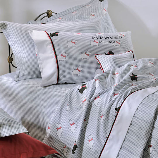 Down Town Home Kids Cotton Satin Pillowcase Set 52x75cm Grey-Red