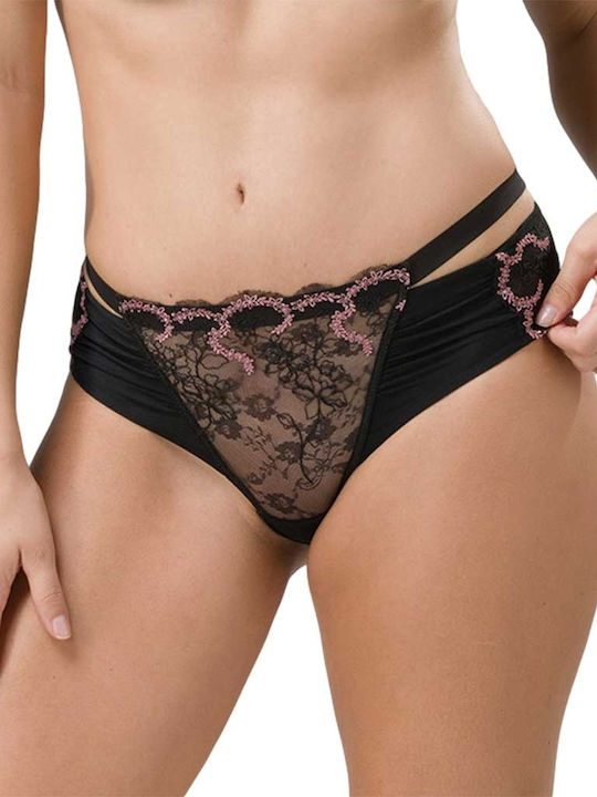 Luna Moulin Rouge Baumwolle Hochtailliert Damen Slip Schwarz