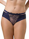 Luna Moulin Rouge Hochtailliert Damen Slip mit Spitze Marineblau