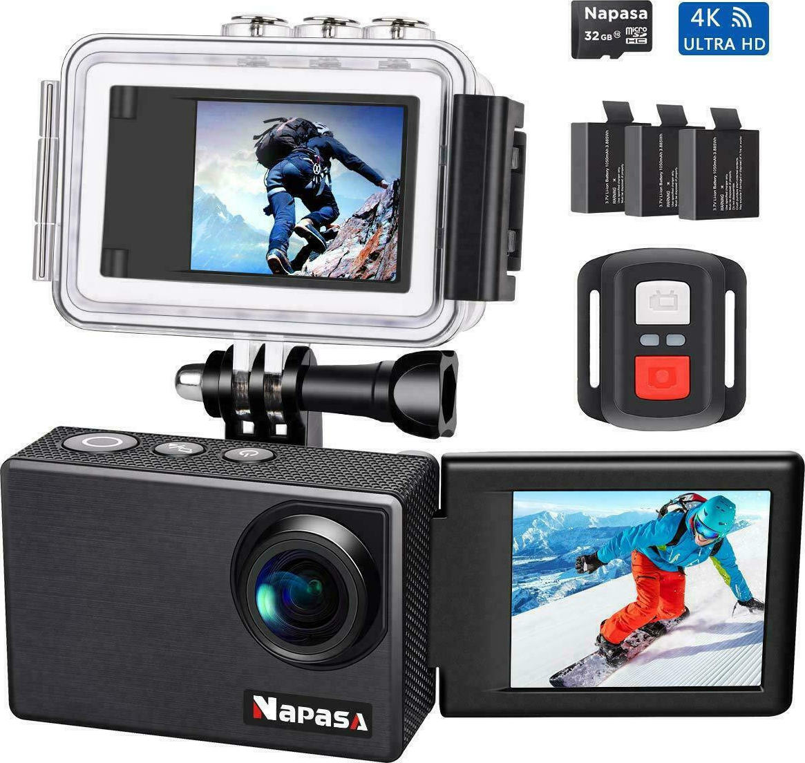 Napasa N9000 Action Camera 4K Ultra HD Υποβρύχια (με Θήκη) με WiFi Μαύρη με Οθόνη 2" Skroutz.gr