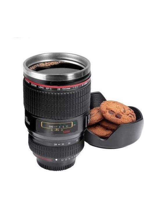 Φακός Φωτογραφικής Μηχανής Κούπα Μεταλλική με Καπάκι Μαύρη 450ml