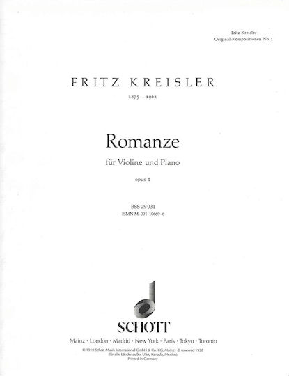 Schott Kreisler - Romanze Opus 4 EXP.2438.4948