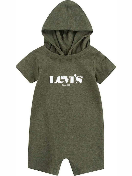 Levi's Φορμάκι Hooded Logo Graphic Romper Baby Bodysuit Set Short-Sleeved Green