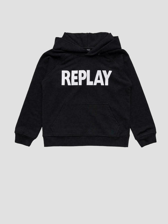 Replay Hanorac pentru copii cu glugă și buzunare Negru Hoodie