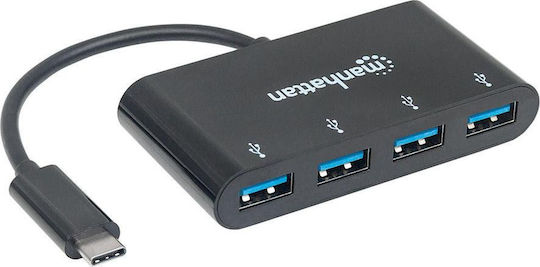 Manhattan IADAP USB31-HUB4 USB 3.0 Hub with 4 Ports Connecting to a Computer USB-C
