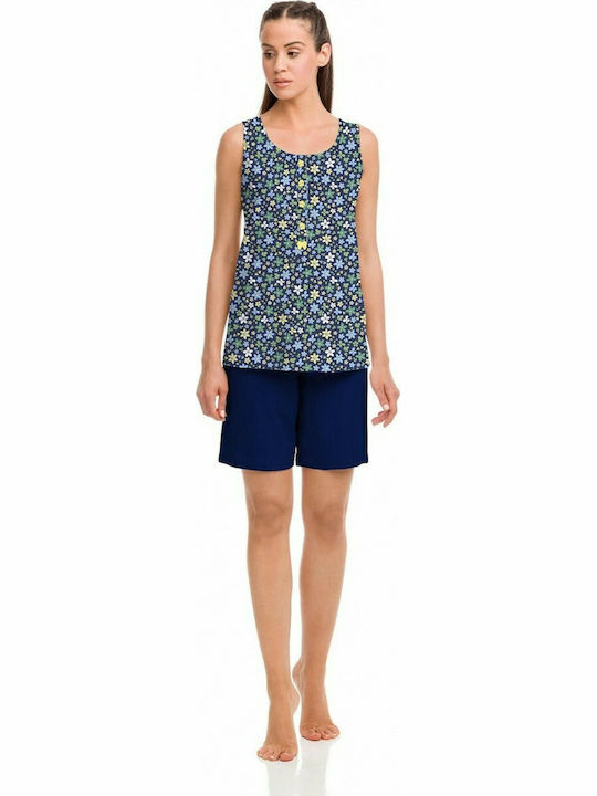 Vamp Sommer Damen Pyjama-Set Baumwolle Blue Royal