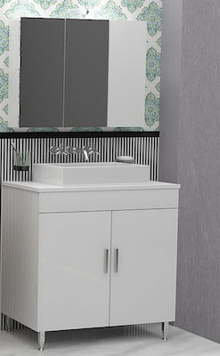 Drop Roma 80 Top Bench with Washbasin & Mirror Glossy Lacquer L80xW39xH80cm White