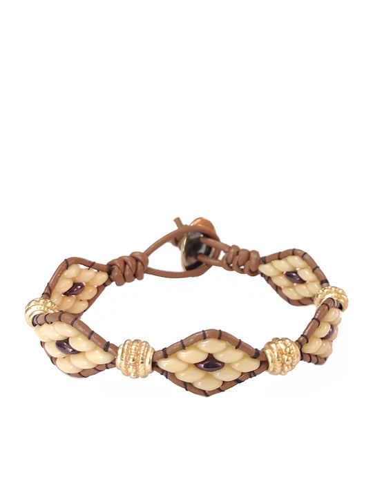 Bracelet with super duo beads, brown-beige, 16,5cm