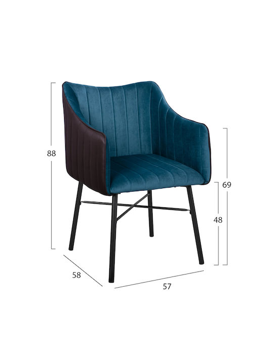 Allysa Dining Room Velvet Armchair Petrol 57x58x88cm