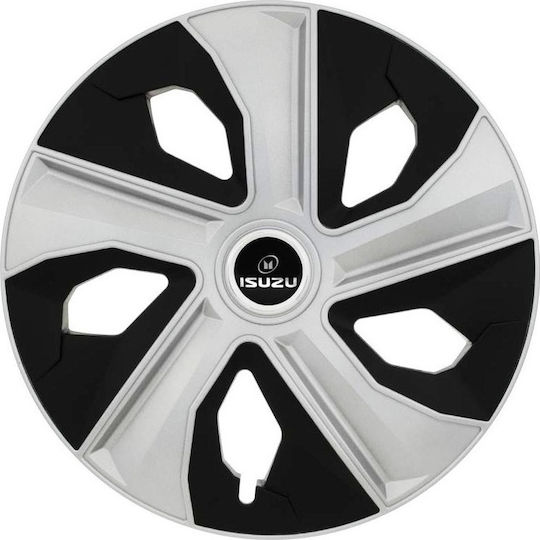 Jestic Car Hubcap Set Luna Ring Mix with Isuzu Emblem 15" 4pcs Silver