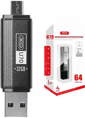 XO U70 64GB USB 2.0 Stick με σύνδεση USB-A & micro USB-B Μαύρο