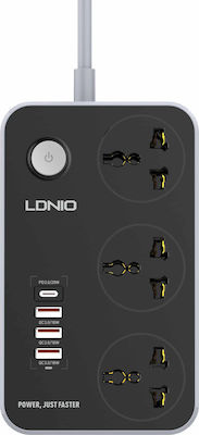 Ldnio Πολύπριζο 3 Θέσεων με Διακόπτη, 3 USB και Καλώδιο 2m Μαύρο