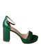 Mourtzi Leather Women's Sandals with Chunky High Heel In Green Colour